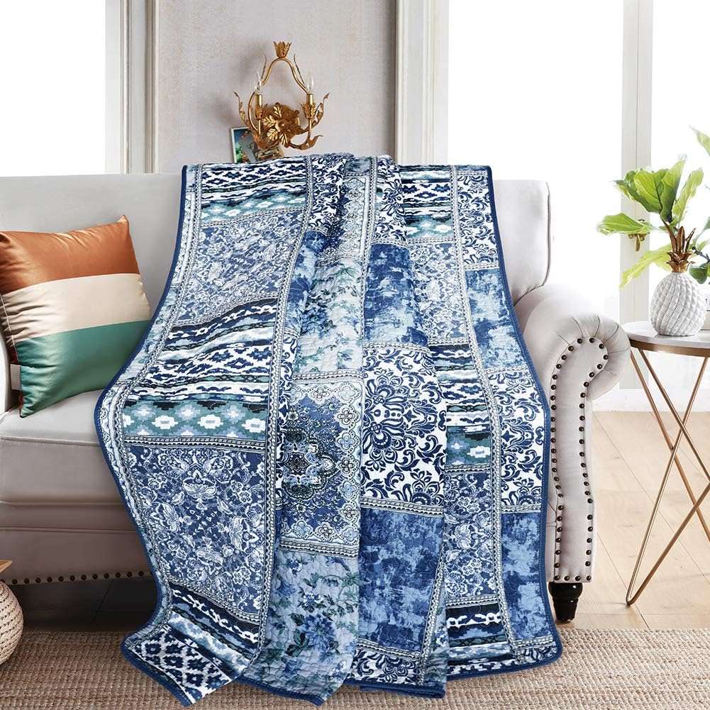 Boho Blue Throw Pillow — 78" — Blue