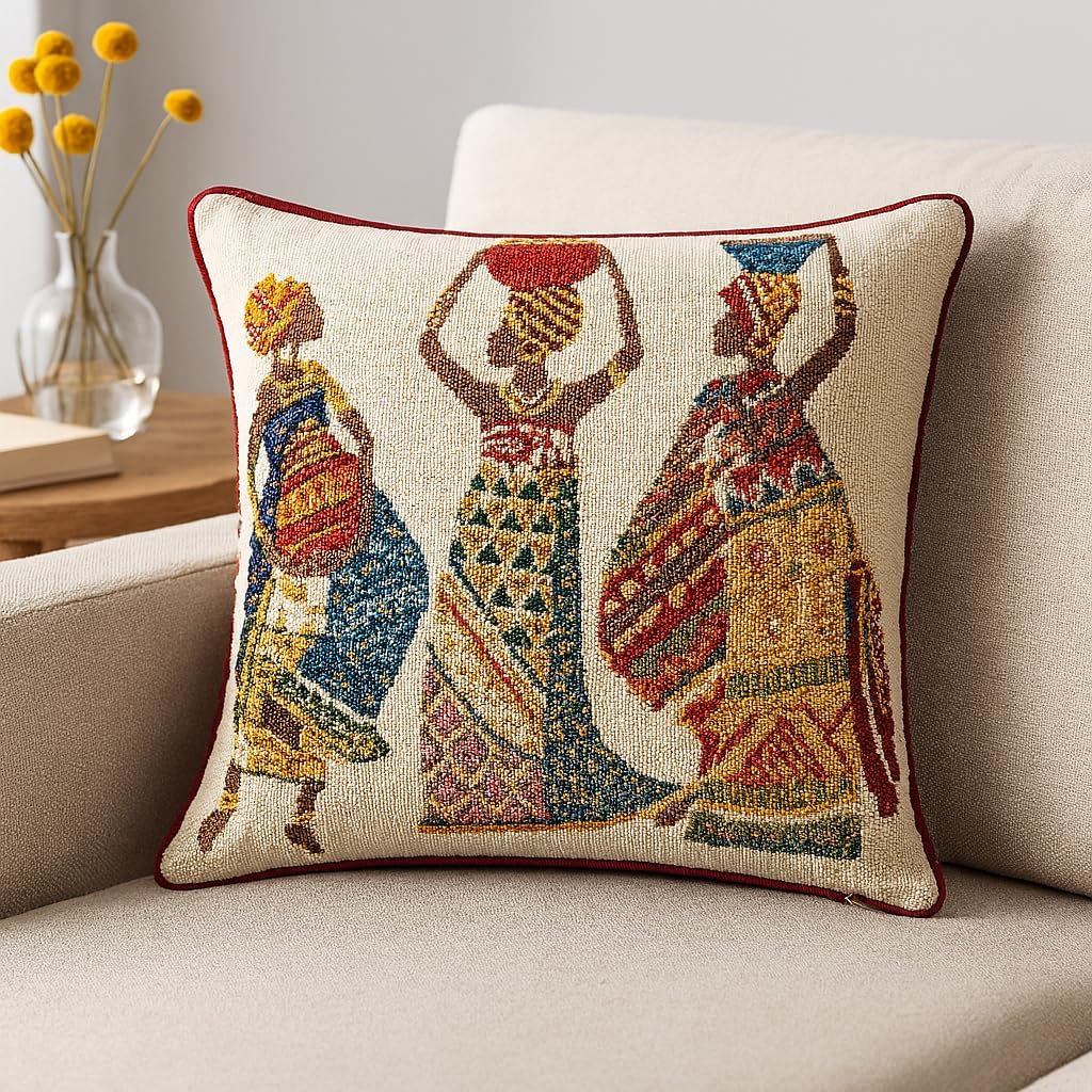Boho Beige Throw Pillow Cover — 16" — 16" x 16" (Pack of 1)
