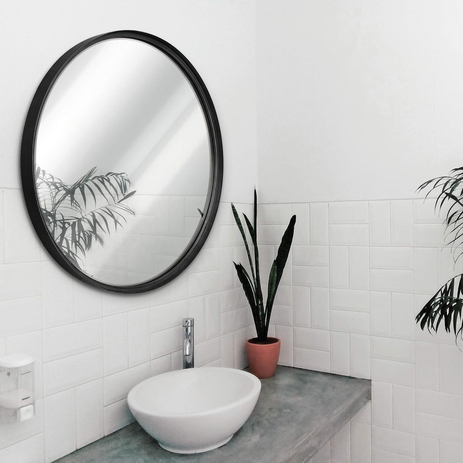 Round Boho Black Wall Mirror — 5" — Matte Black