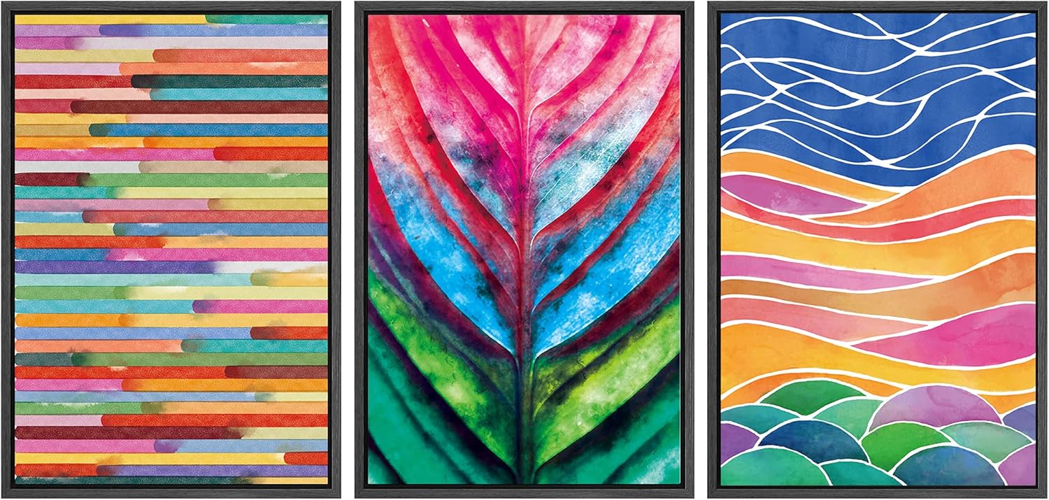 Framed Modern Fabric Wall Art — 16" — 24"x36"x3 Panels Black