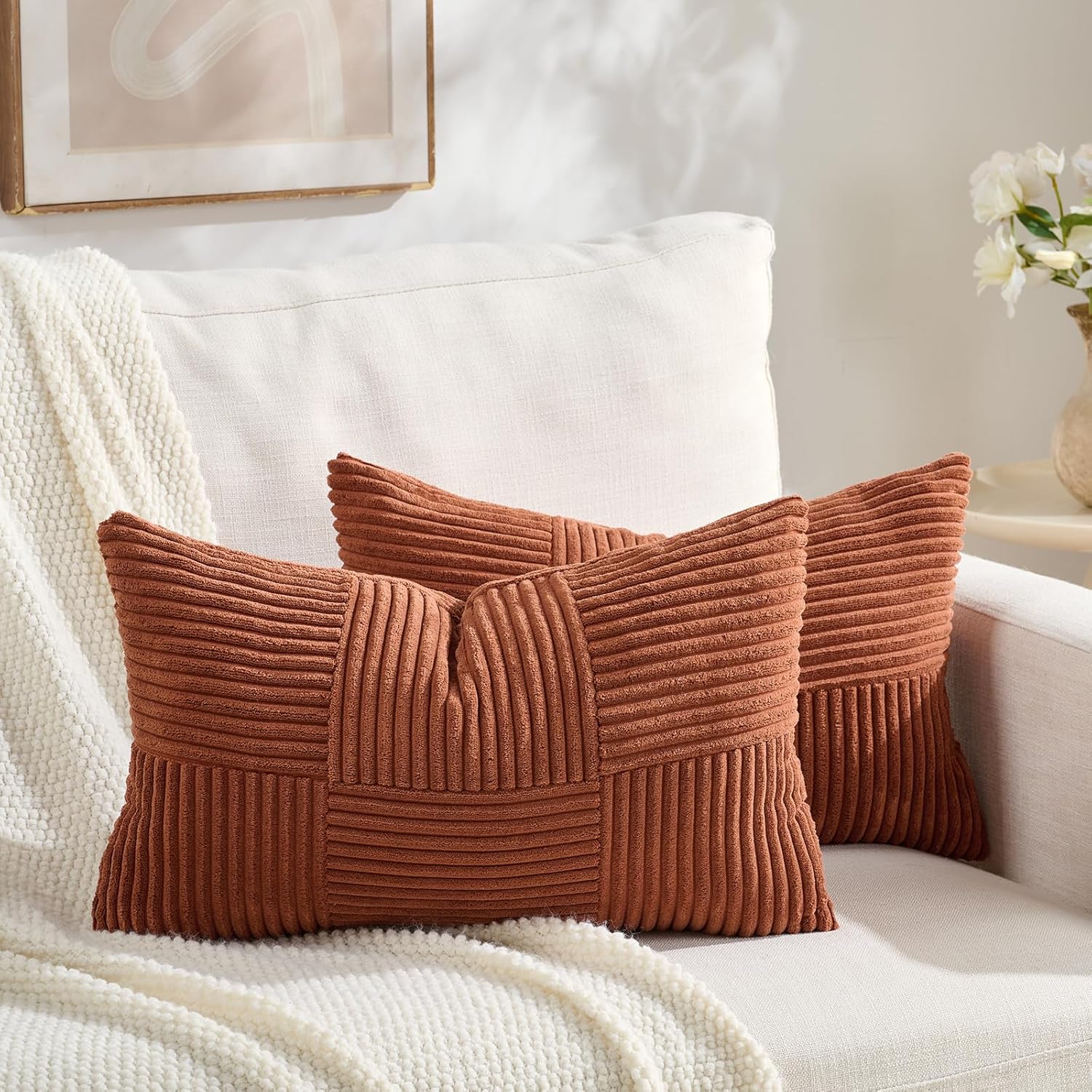 Boho Beige Throw Pillow Cover — 2-Light — 20" x 12" (Pack of 2)