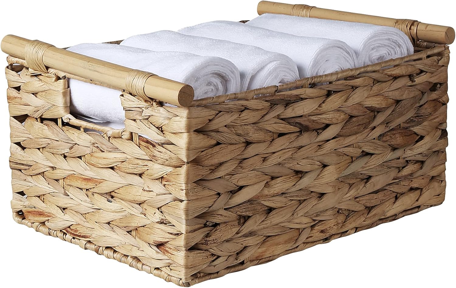 Rectangular Boho Wood Woven Basket — Medium - 12in×8.4in×5.7in