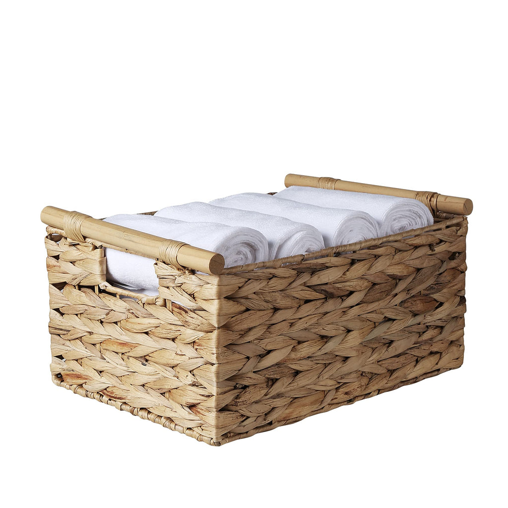 Rectangular Boho Wood Woven Basket