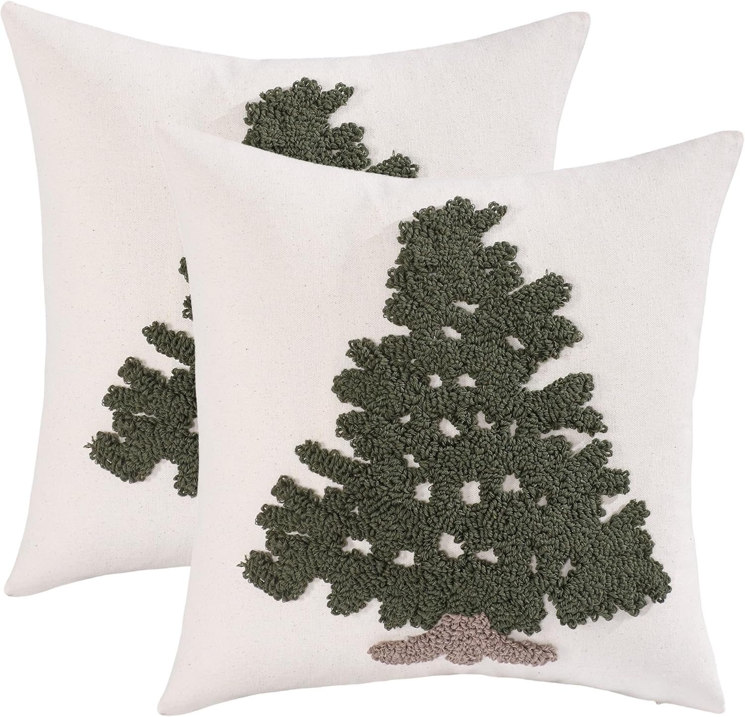 Tufted Beige Throw Pillow Cover — 18" — Dark Green Xmas Tree