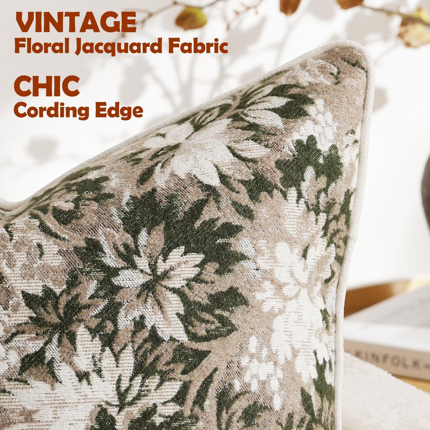 Chenille Boho Beige Pillow Cover — 20" - View 2