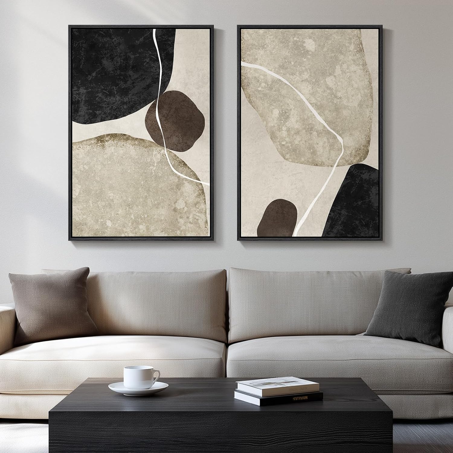 Framed Modern Beige Wall Decor — 24" — 24" W X 36" H X 2pcs