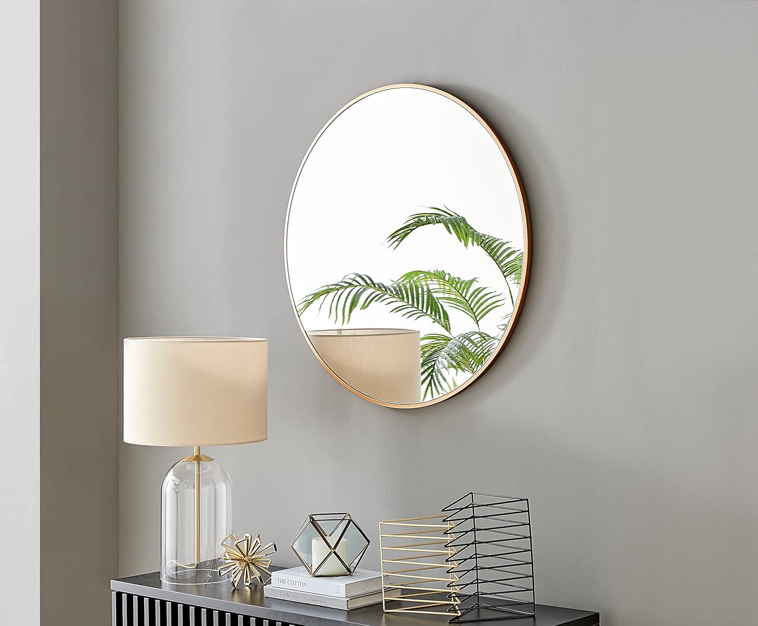 Round Luxe Black Wall Mirror — 39.4" — Copper