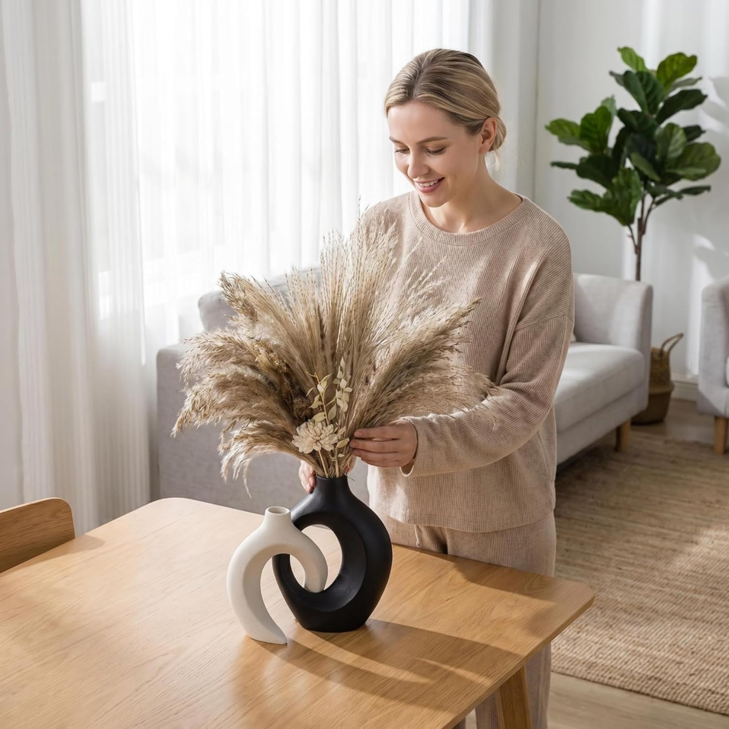Modern Beige Vase Set — 6.3" - View 3