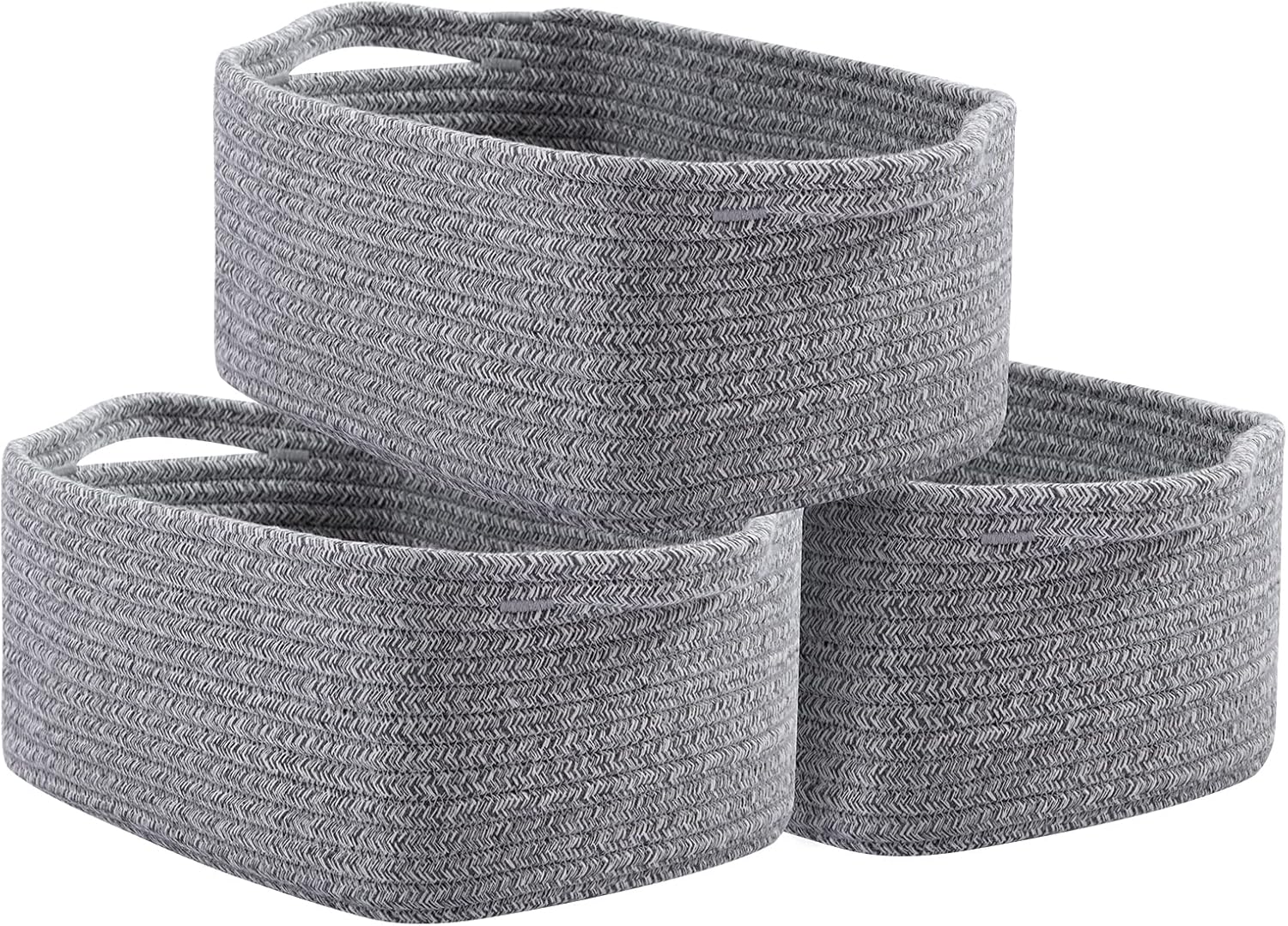 Boho Black Woven Basket — Set of 3 — Gray Variegated