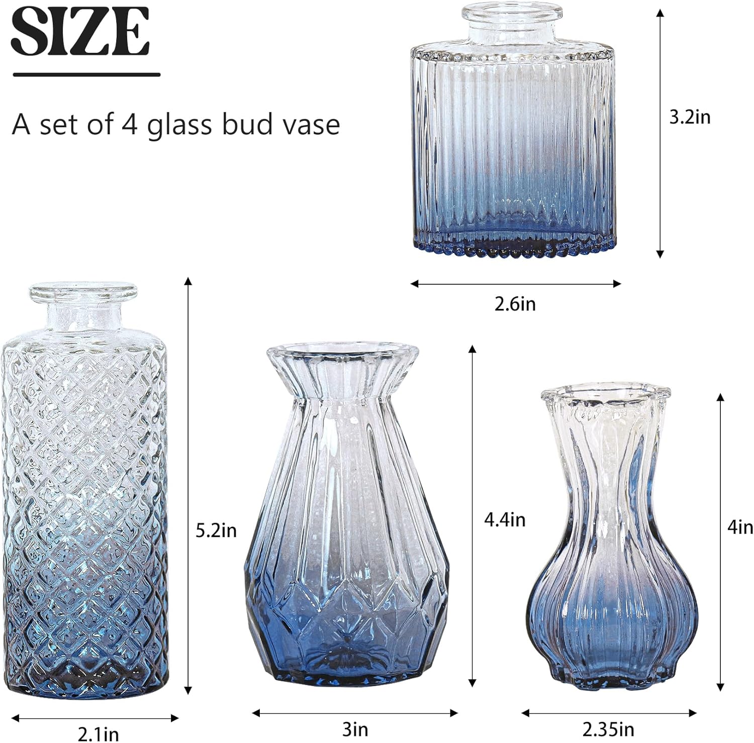 Vintage Farmhouse Blue Flower Vase — Set of 4 - View 2