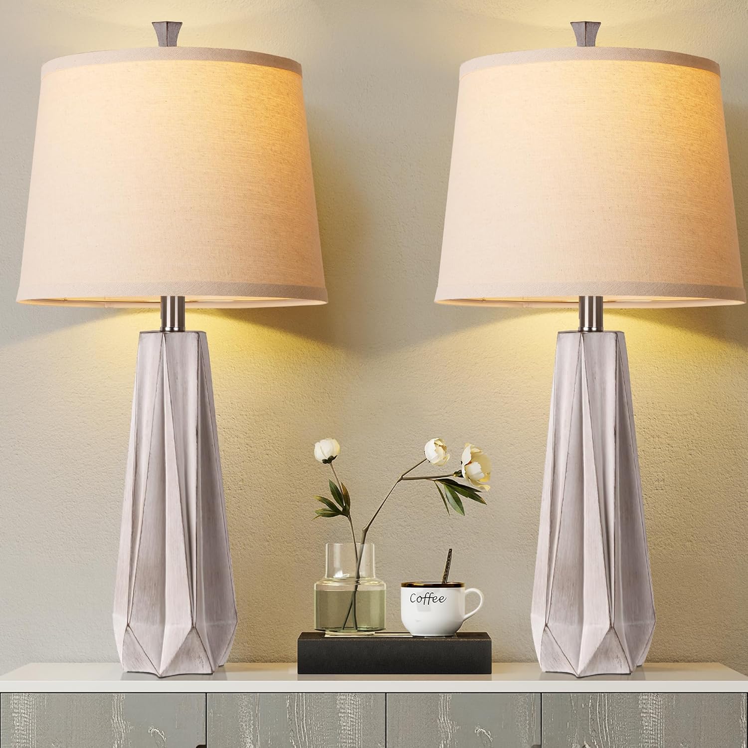 Linen Modern Black Desk Lamp — 27" — Light Wood Grain