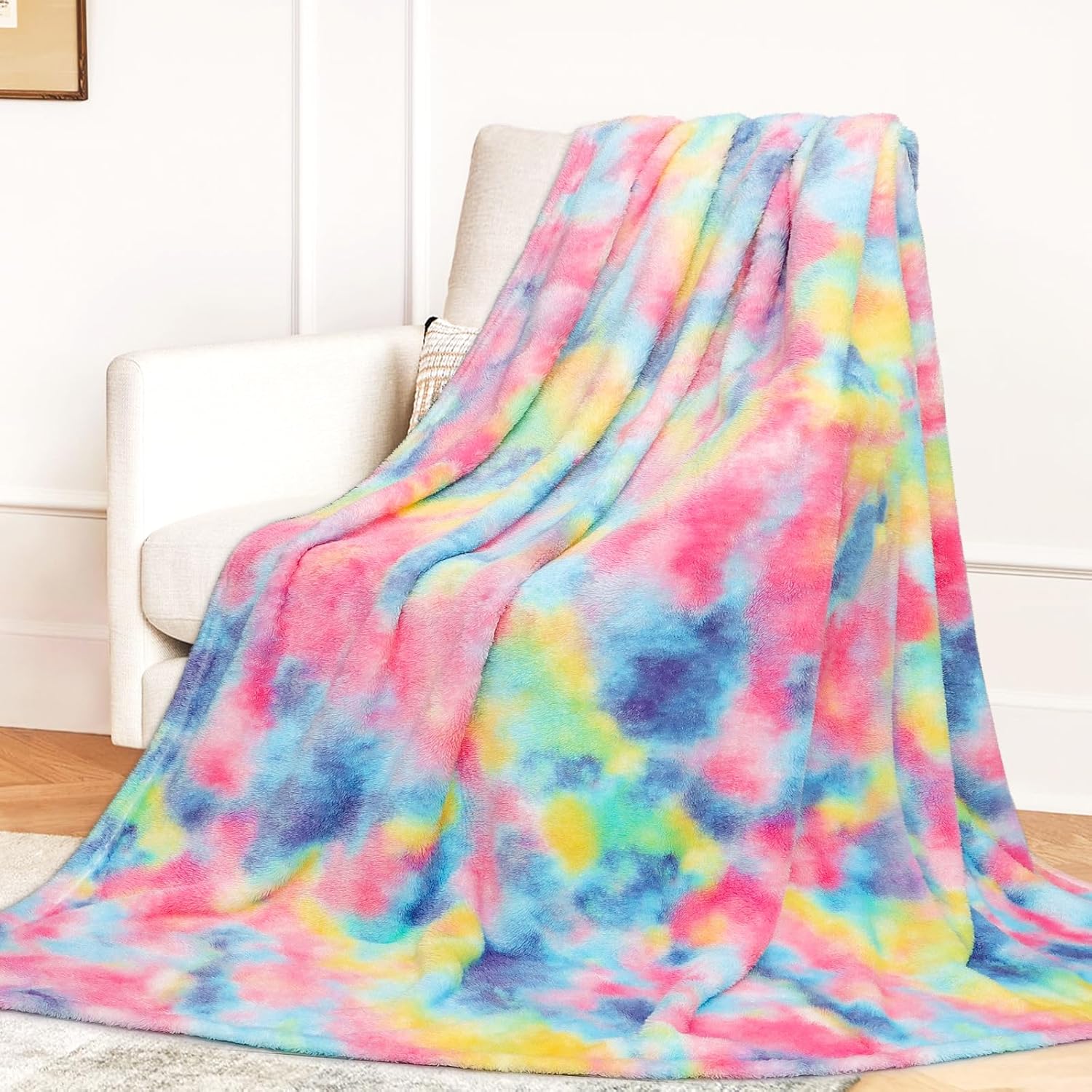 Blue Throw Pillow — 50" — Pink Rainbow