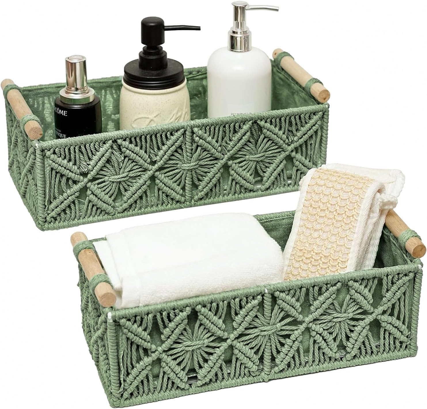 Boho Beige Storage Basket — Set of 2 — green