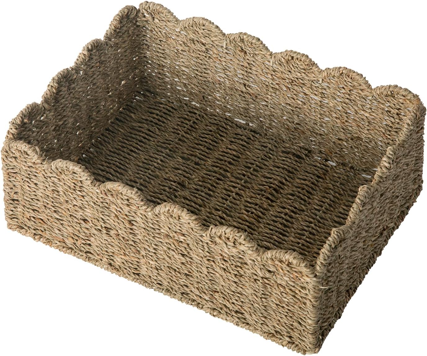 Boho Beige Woven Basket — 14" — Sage Green