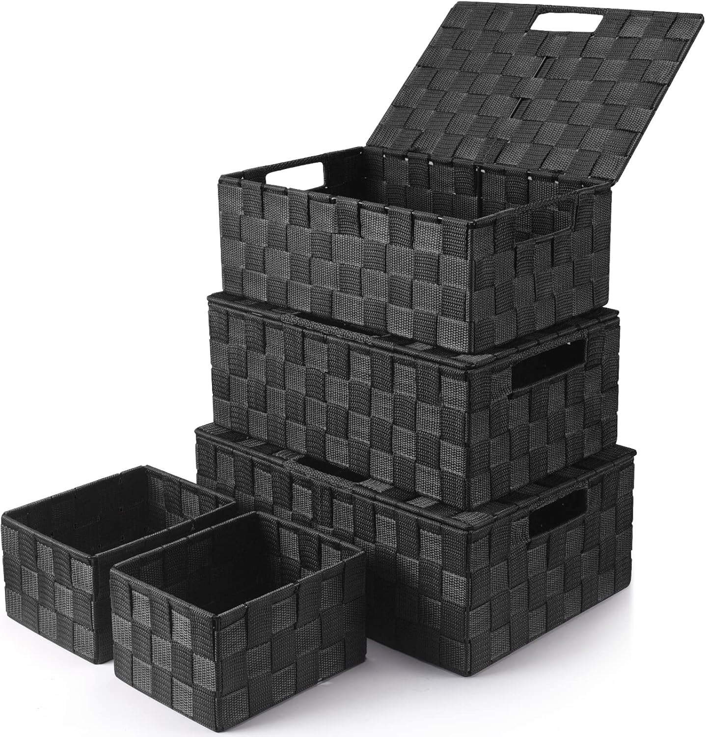 Boho Black Woven Basket — Black