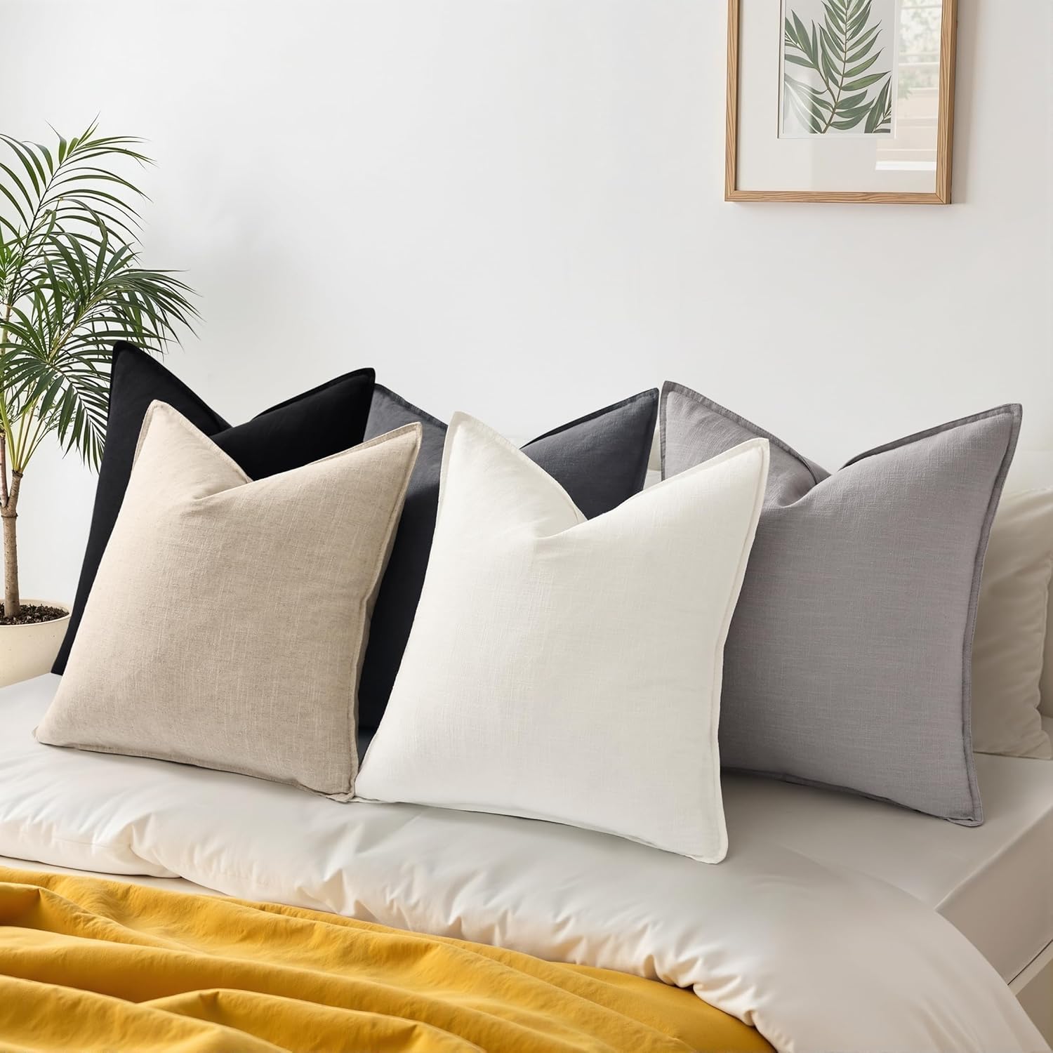 Linen Boho Beige Throw Pillow Cover — 20" - View 6