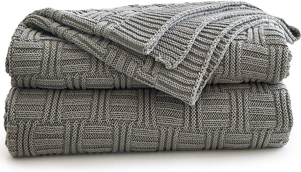 Knit Boho Beige Throw Pillow — 50" — Grey, Stripe Pattern