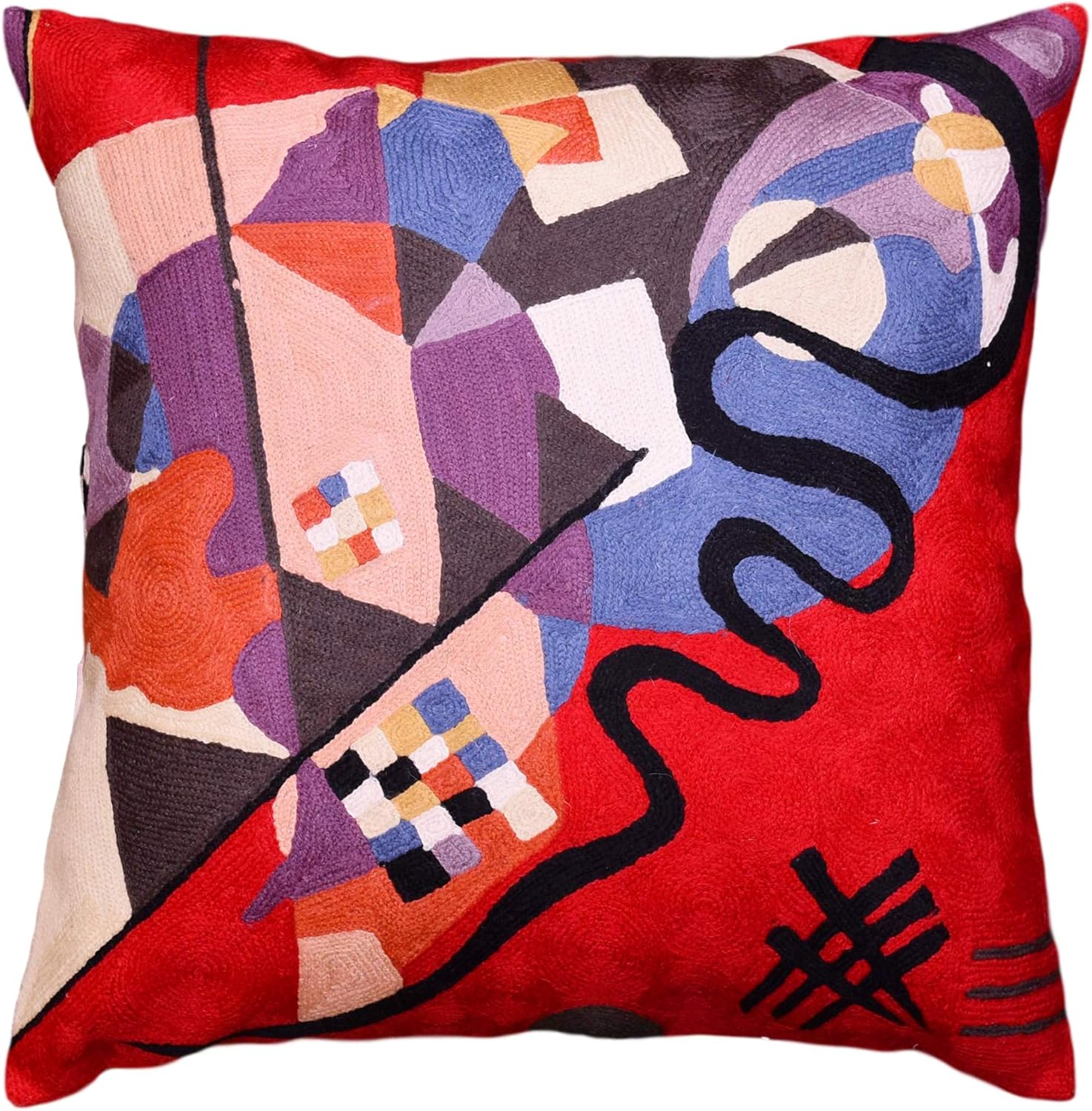 Embroidered Boho Blue Throw Pillow Cover — 18x18 — Red Bright Flow