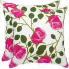 Embroidered Boho Blue Throw Pillow Cover — 18" — Rose Pink