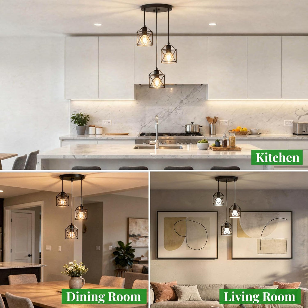 Adjustable Farmhouse Beige Pendant Light — 3-Light - View 9