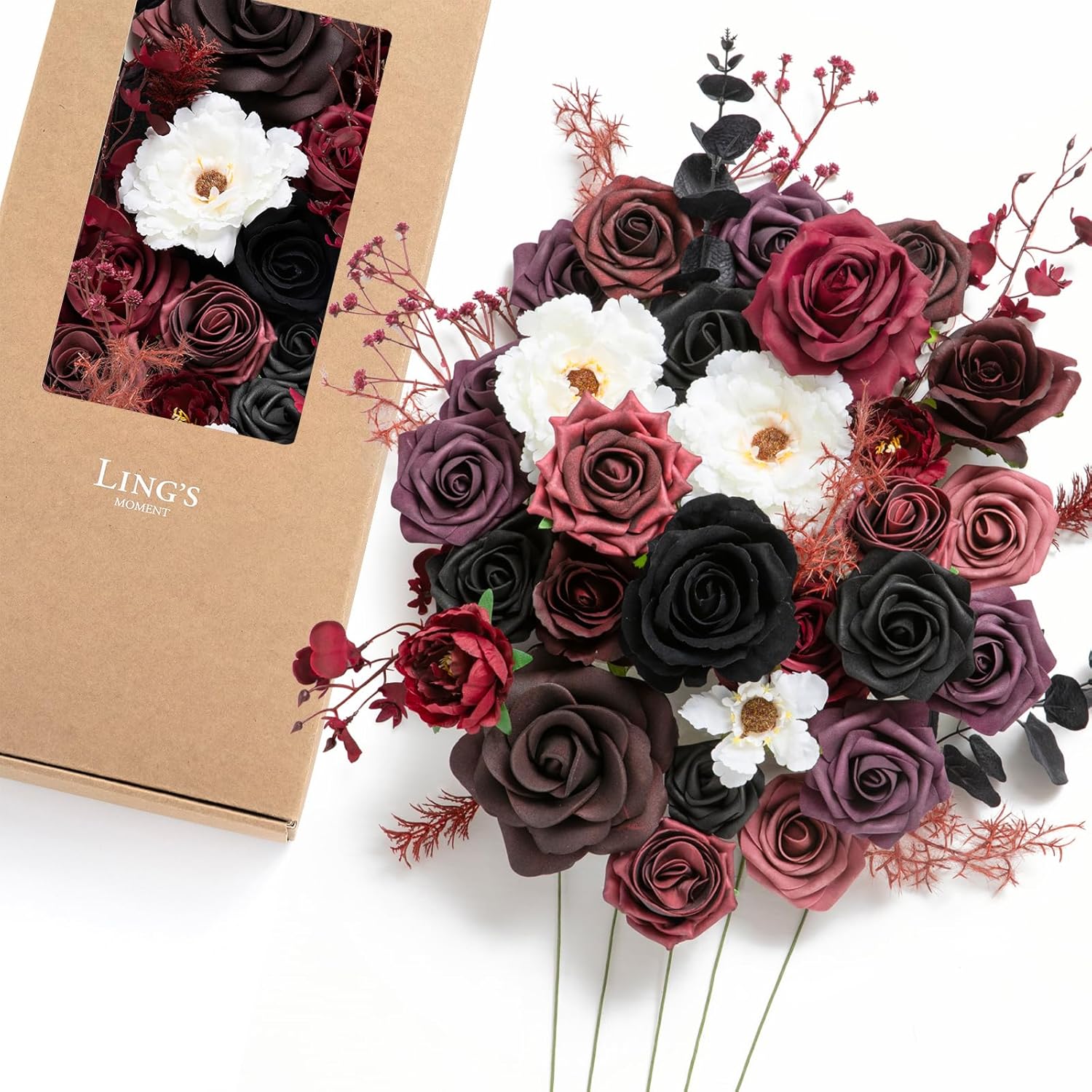 Black Artificial Plant — Red-burgundy & Black