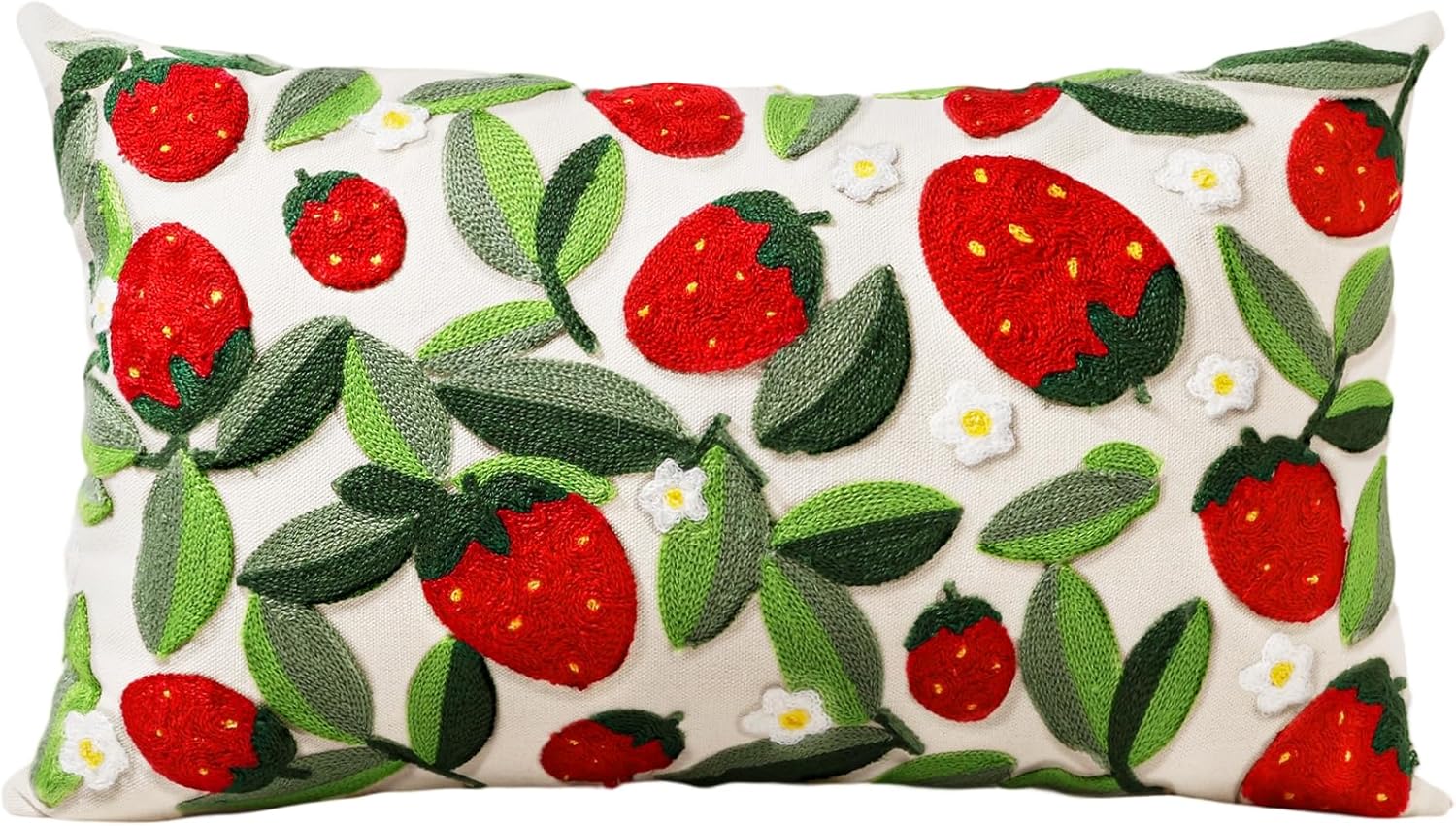 Embroidered Boho Yellow Throw Pillow Cover — 18" — Leaf Strawberry