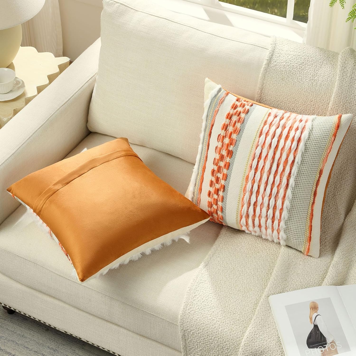 Tufted Boho Beige Throw Pillow Cover — 18" - View 4