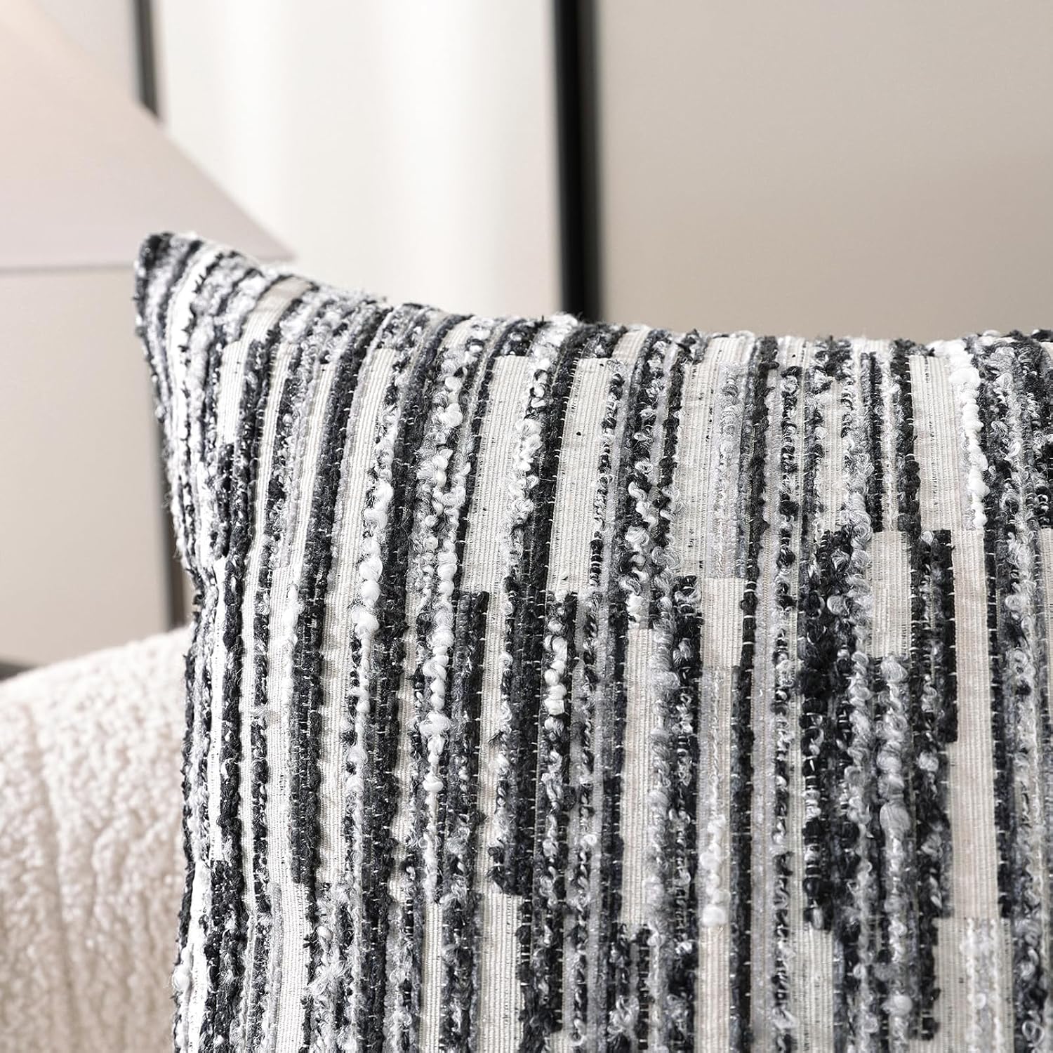 Chenille Boho Beige Throw Pillow Cover — 18" - View 5