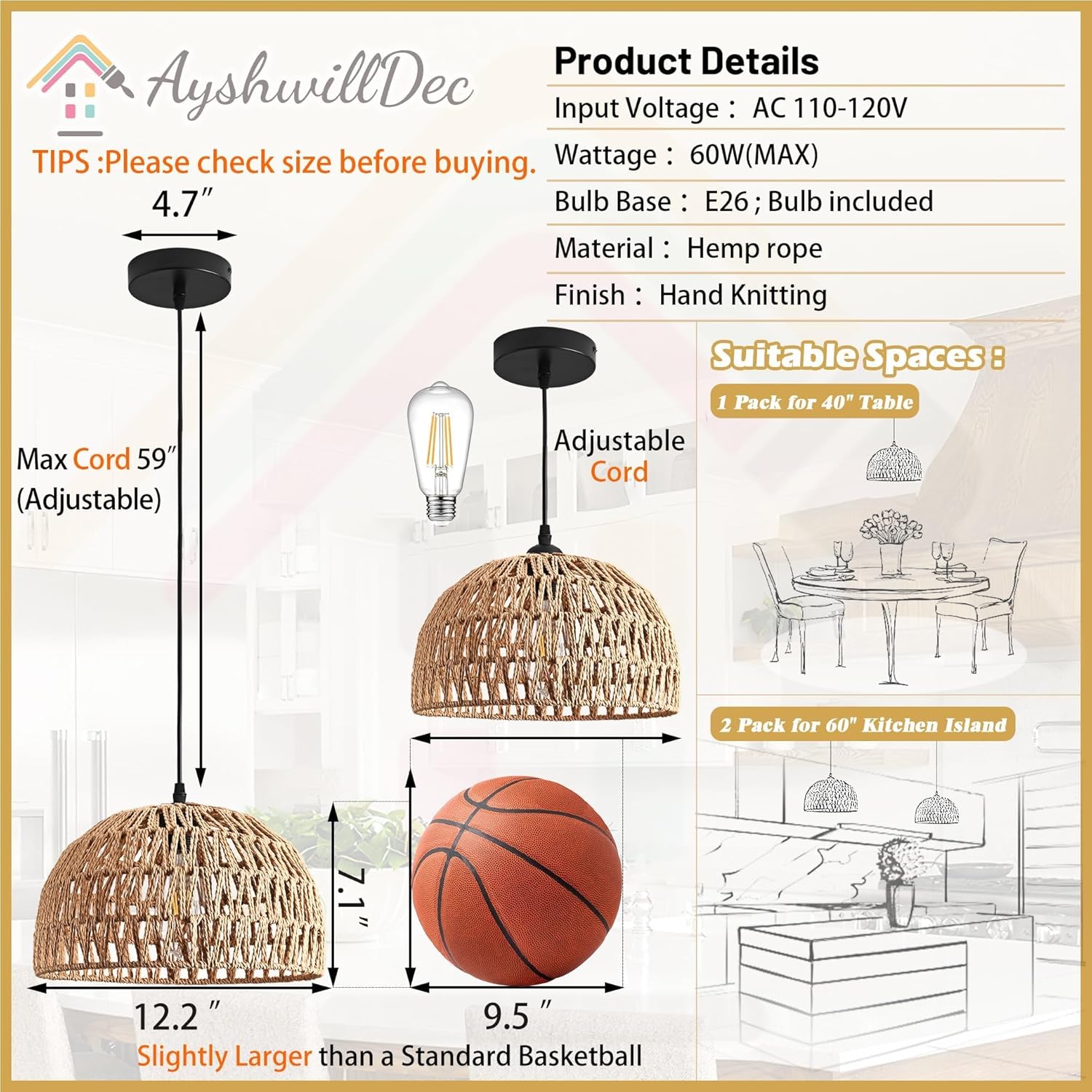 Boho Beige Chandelier — 12.2" - View 4