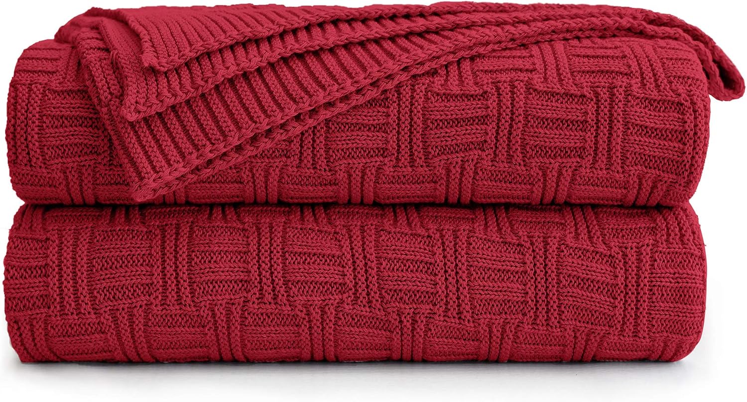 Knit Boho Beige Throw Pillow — 50" — Wine Red, Stripe Pattern