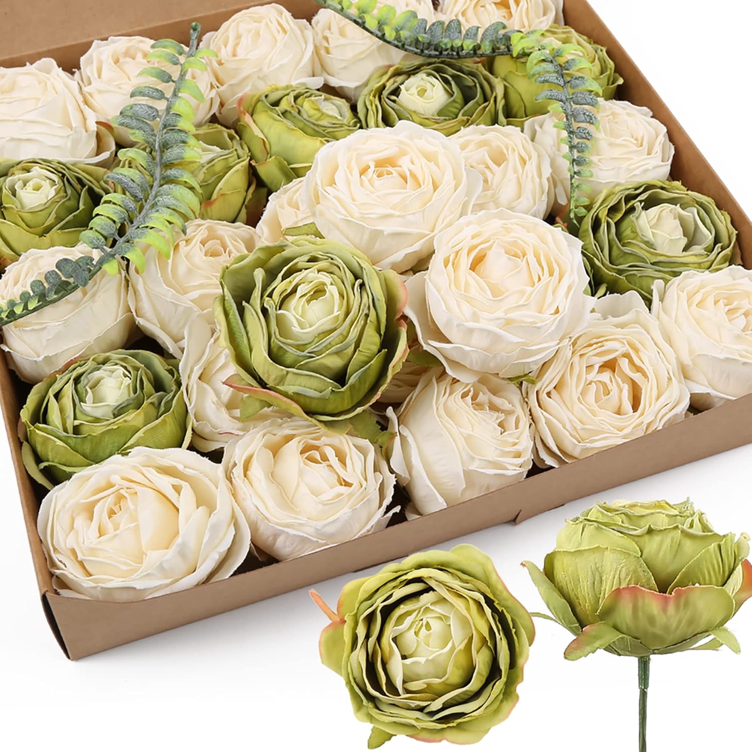 Vintage Brown Artificial Flowers — Green-white