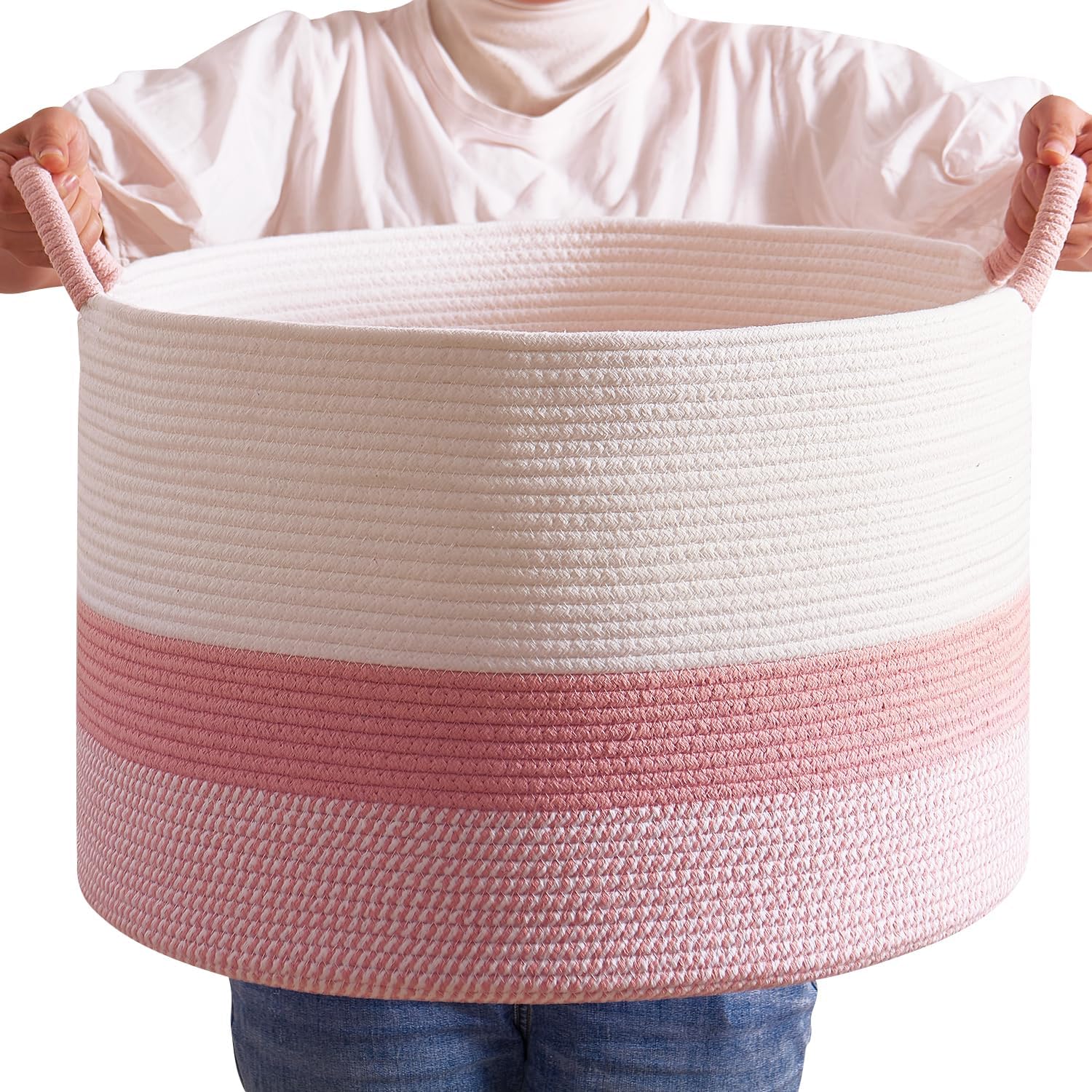 Round Brown Vase — 14.2" — Pink & White