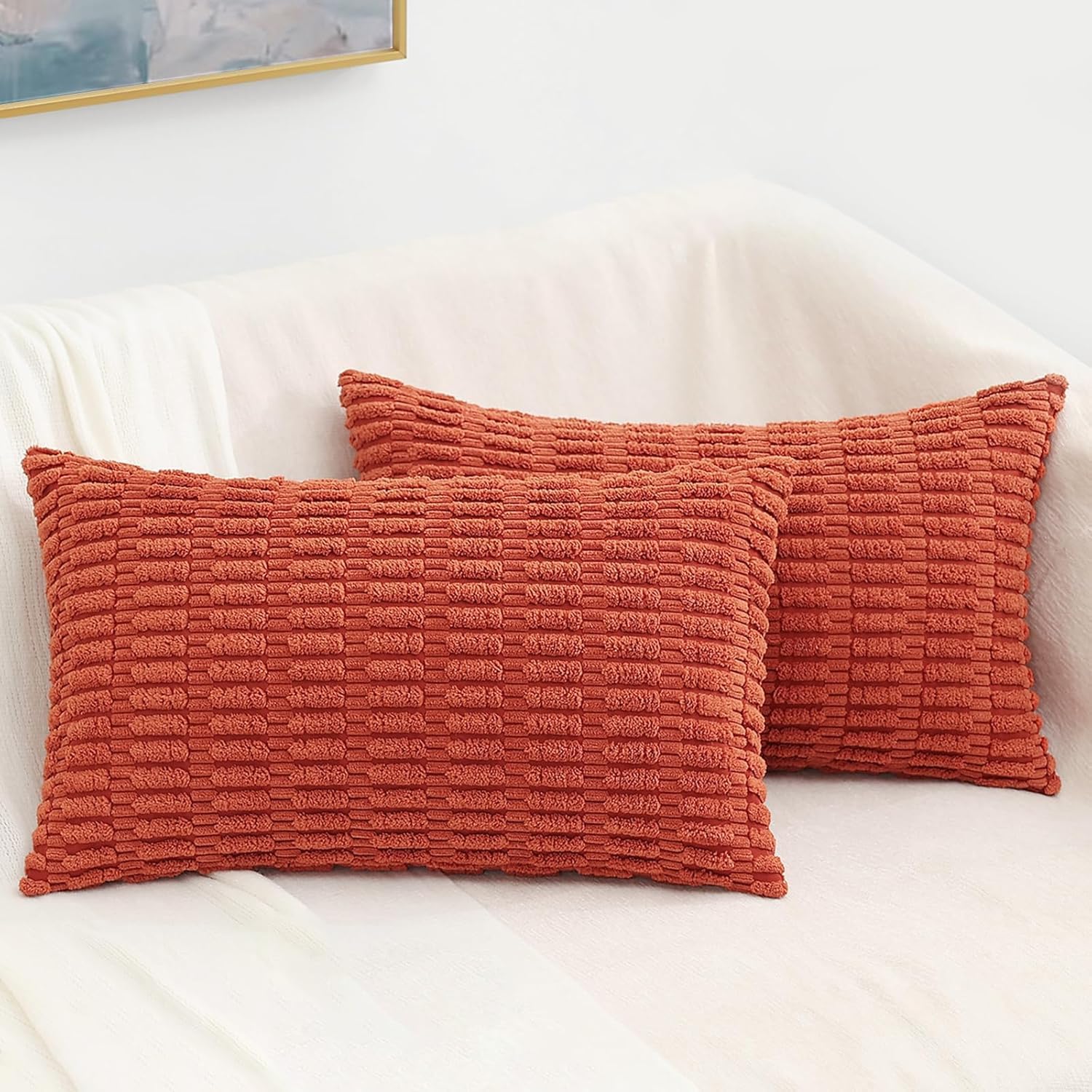 Boho Beige Throw Pillow Cover — 18" — Dark Rust