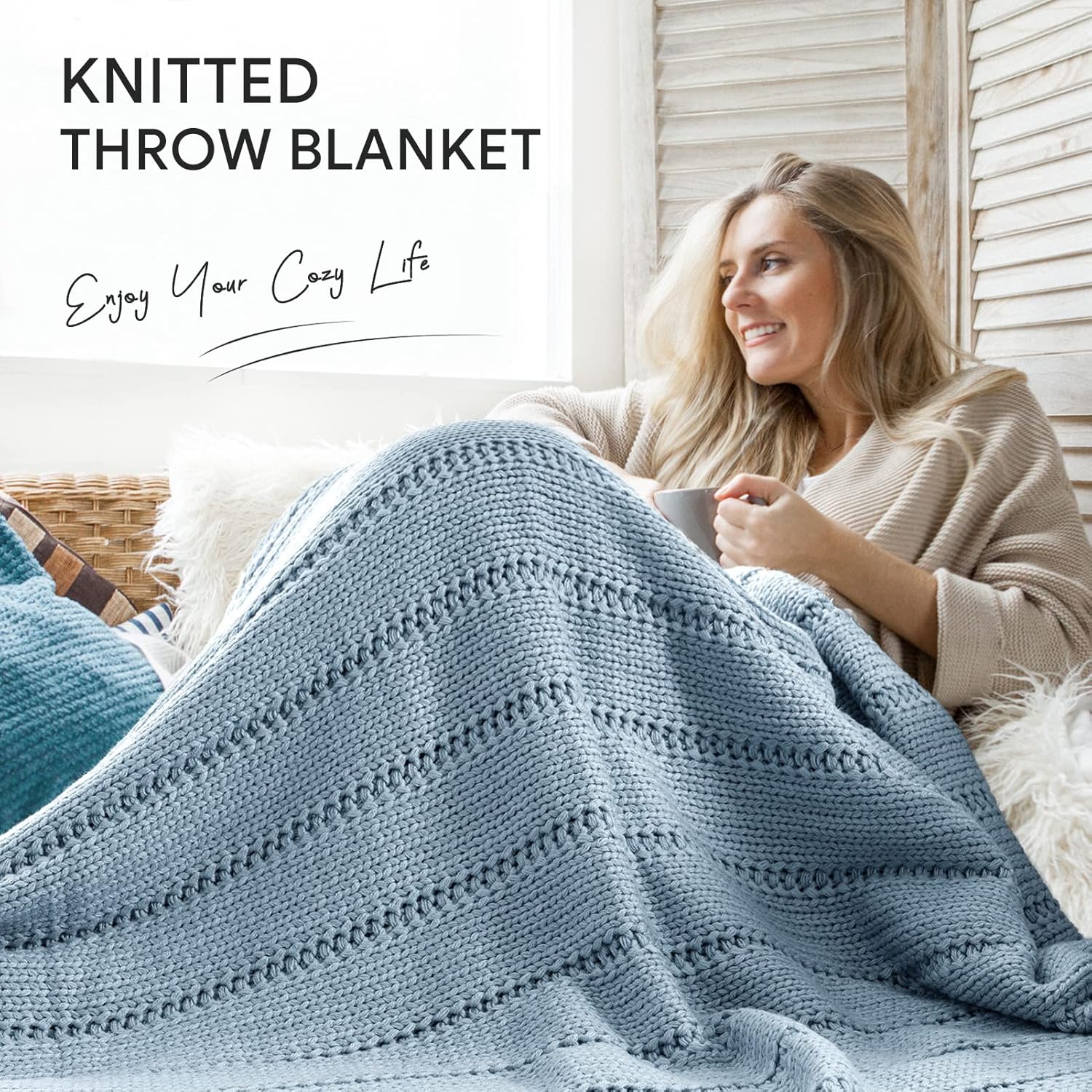 Knit Beige Throw Pillow — 50" - View 2