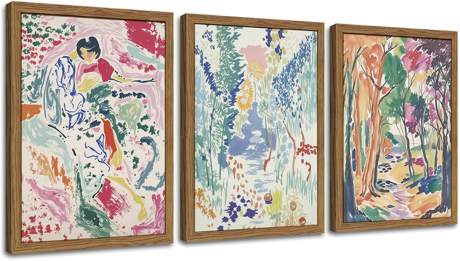Framed Boho Wood Canvas Wall Art — 16" — Matisse Abstract