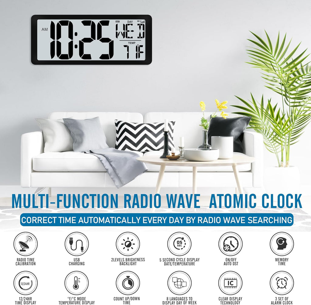 Rechargeable Mid-Century Black Wall Clock — 4.6" - View 4