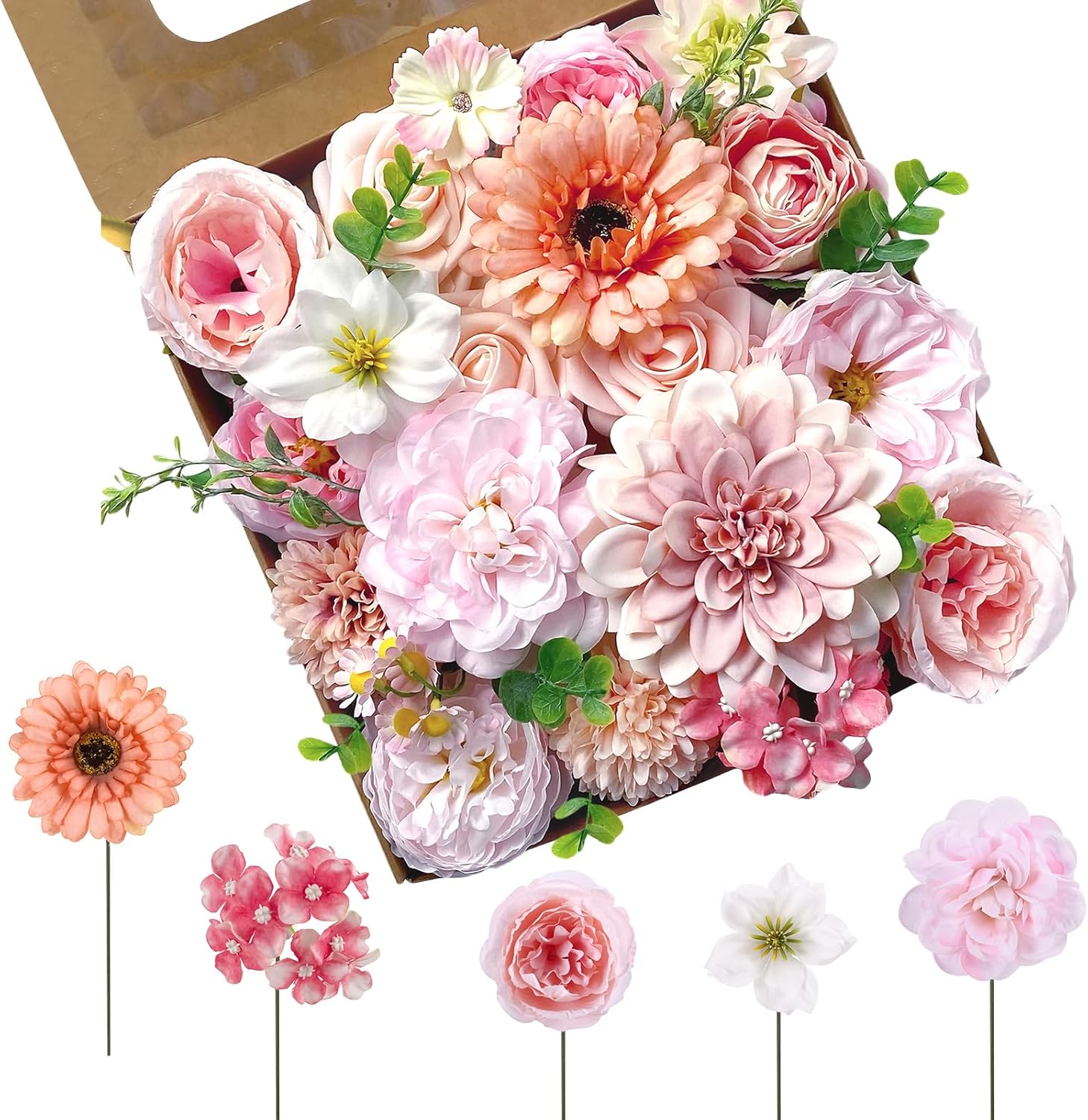Blue Artificial Flowers — Pink, Dusty Pink, White