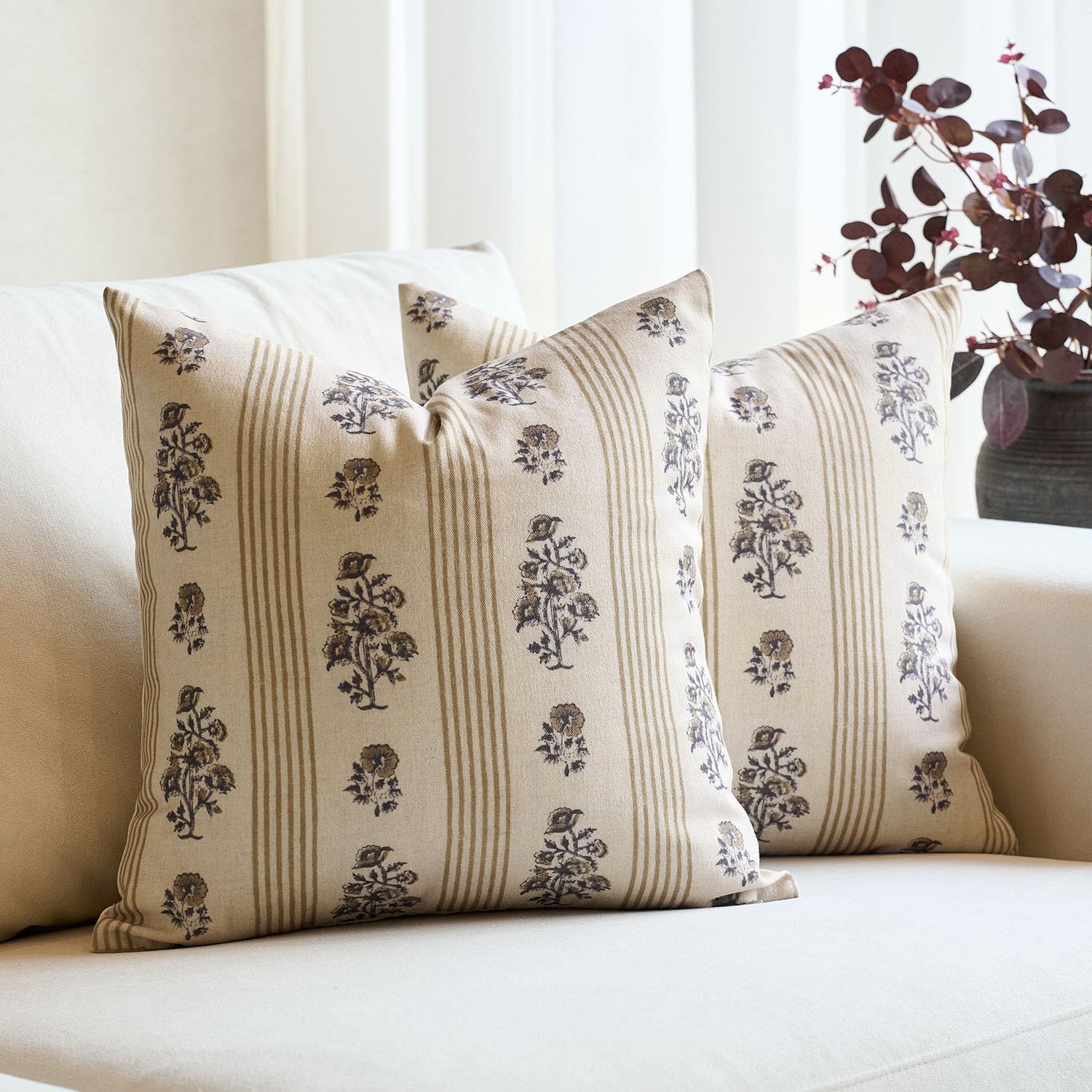 Farmhouse Beige Throw Pillow Cover — 18" — Yellow