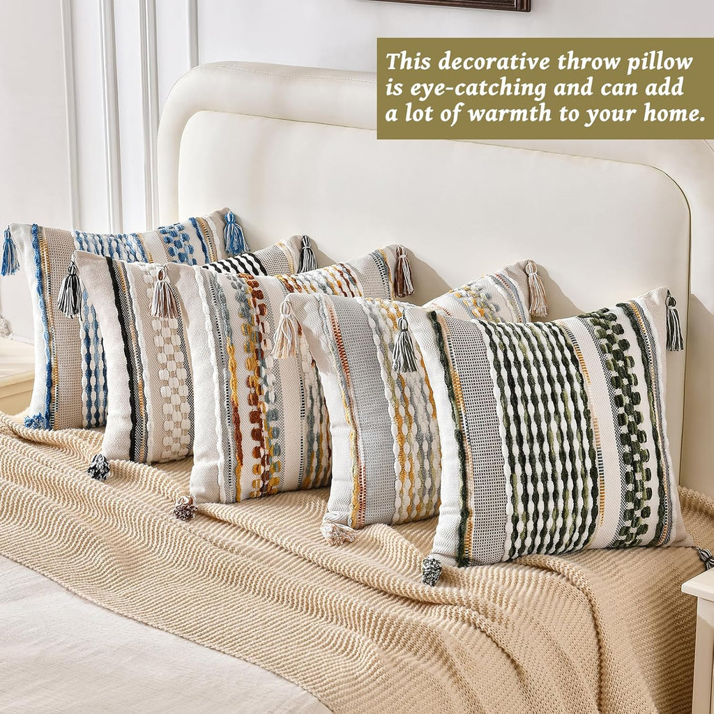 Chenille Boho Beige Throw Pillow Cover — 18" - View 5