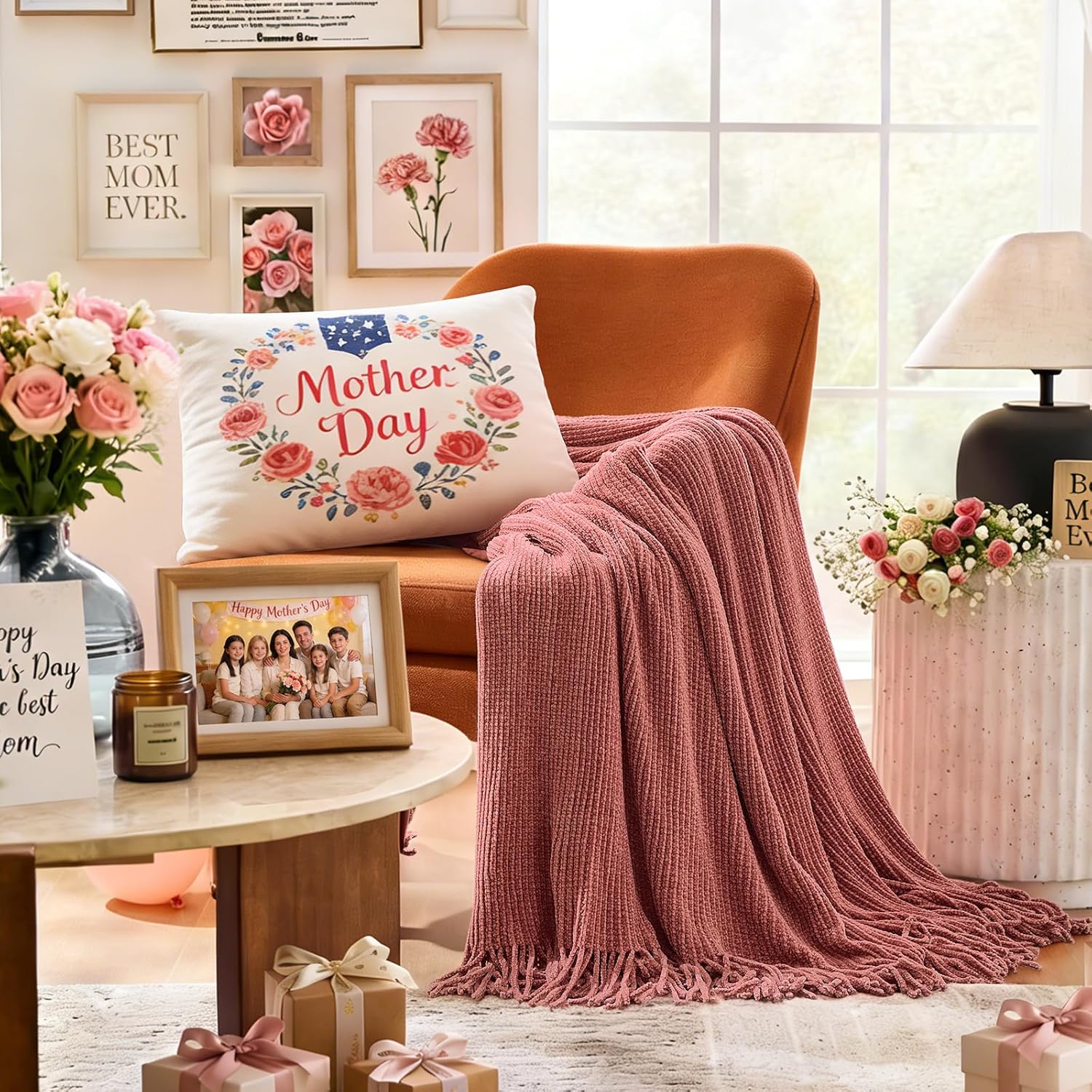 Boho Beige Throw Pillow — 50" — Ba（ex Thick-coral Pink ）