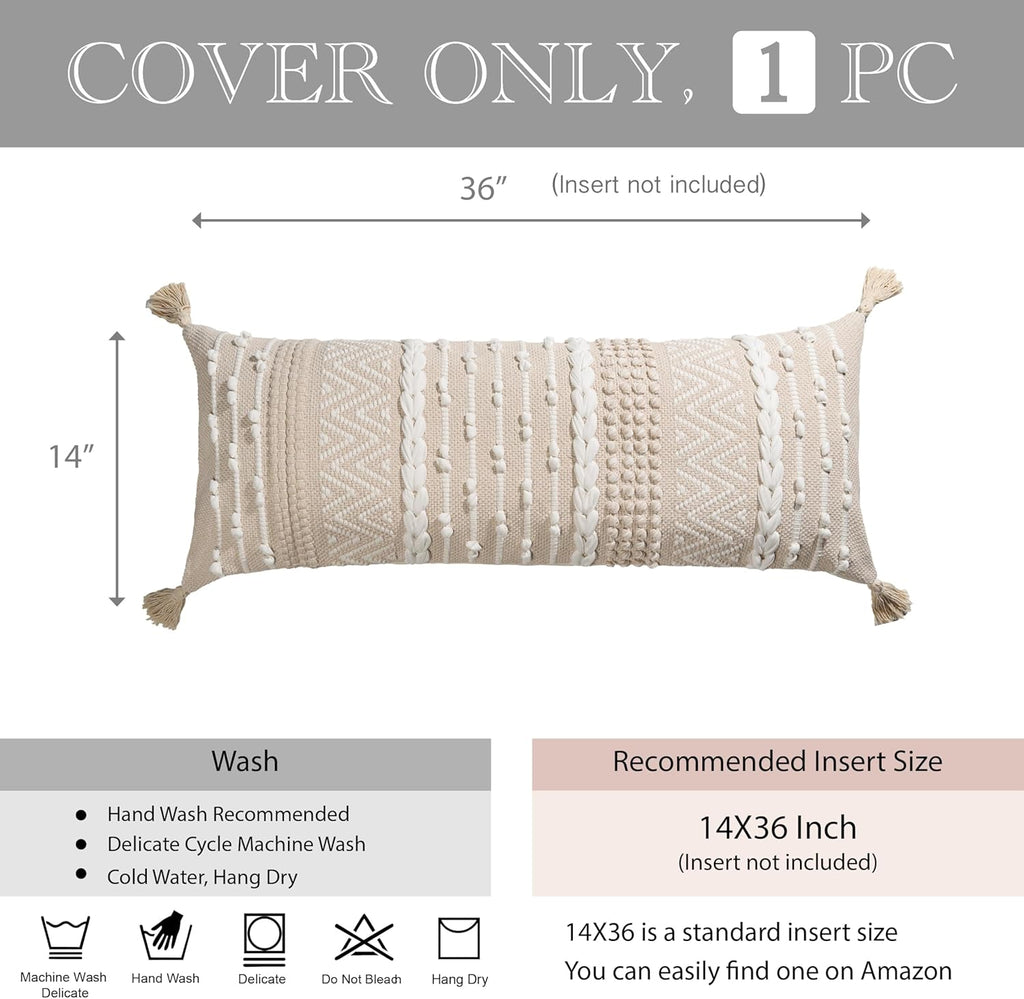 Lumbar Boho Beige Throw Pillow Cover — 36" - View 5