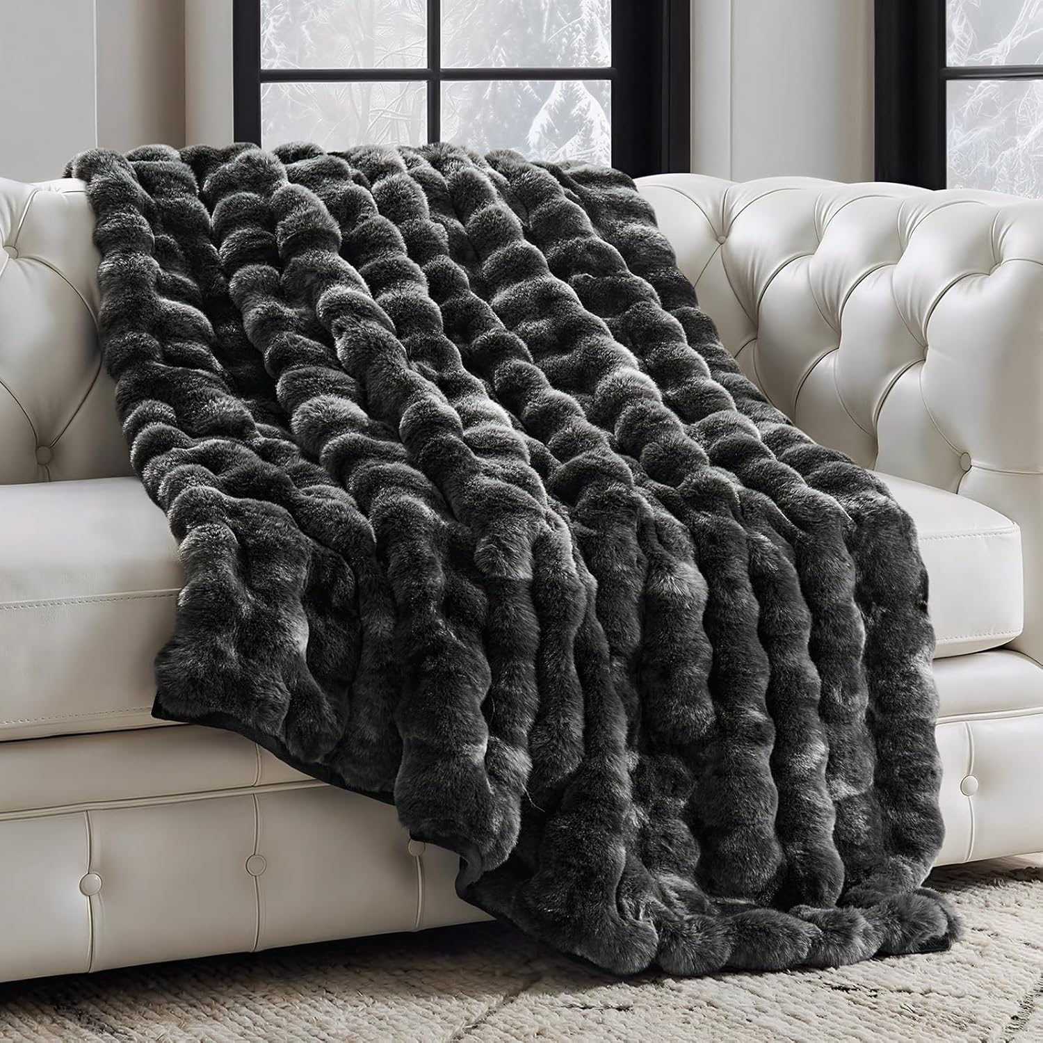 Luxe Beige Throw Pillow — 50" — Black Marble