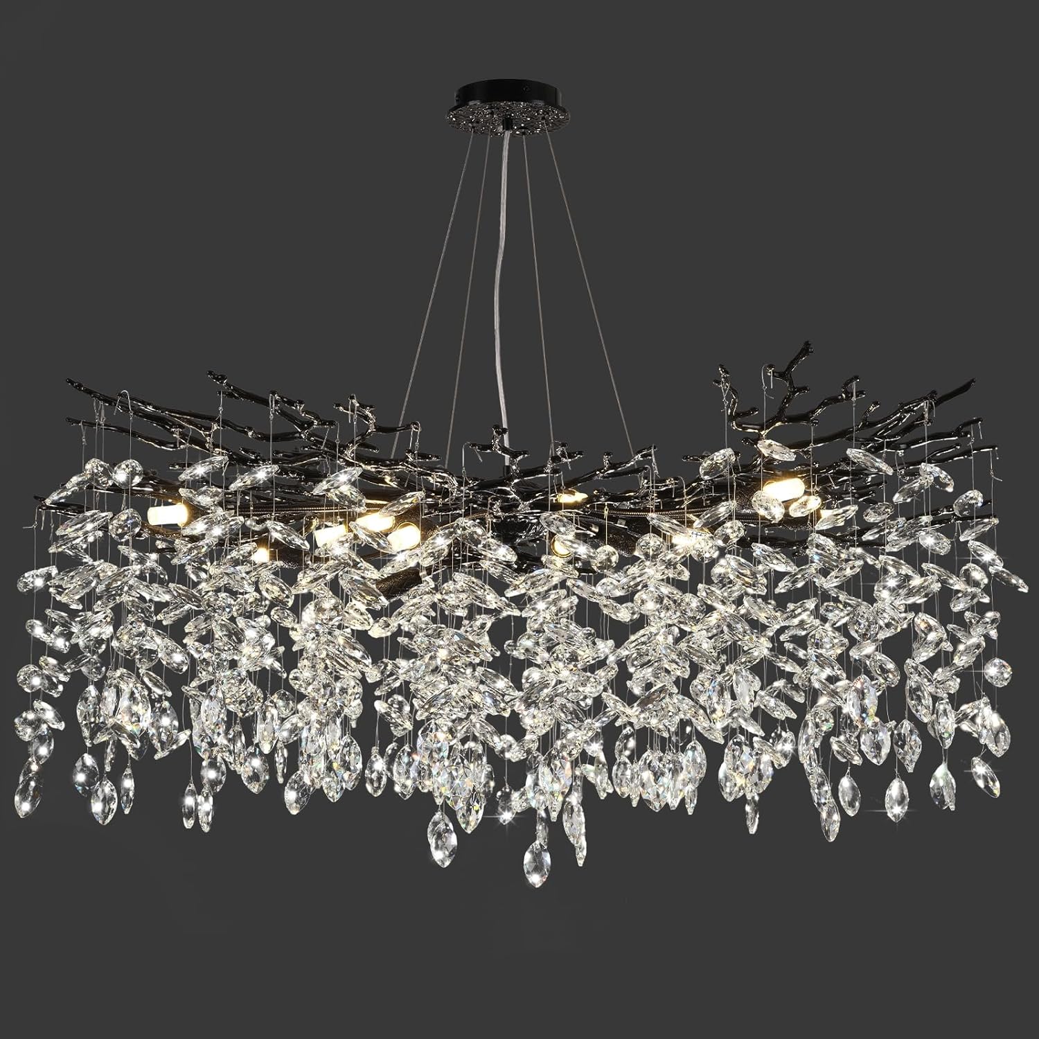 Rectangular Luxe Black Chandelier — 16-Light — Black