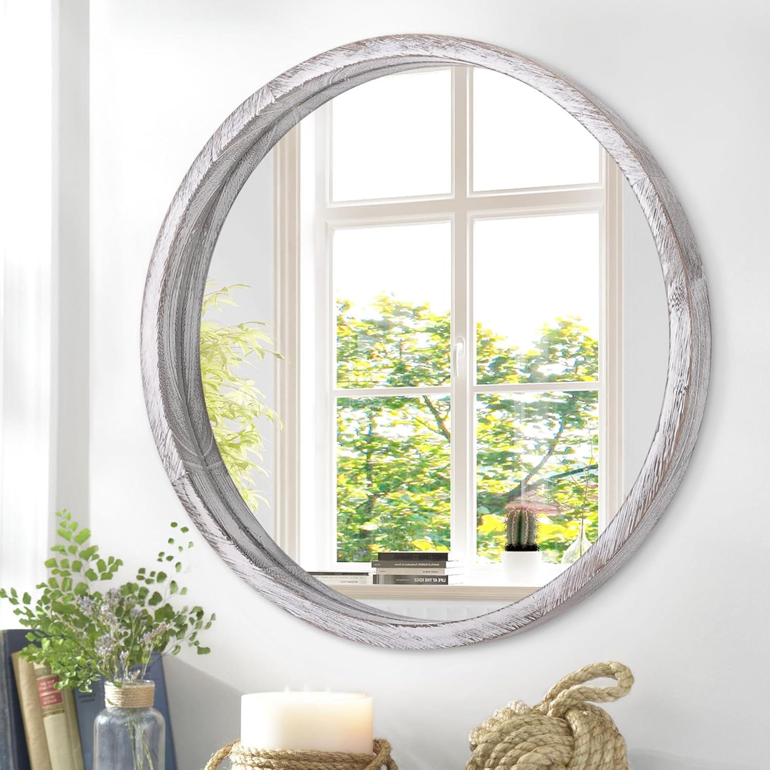 Round Farmhouse Black Wall Mirror — 24" — 20"L x 20"W