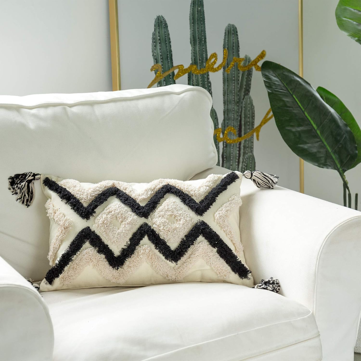 Tufted Boho Fabric Throw Pillow Cover — 20" - View 4