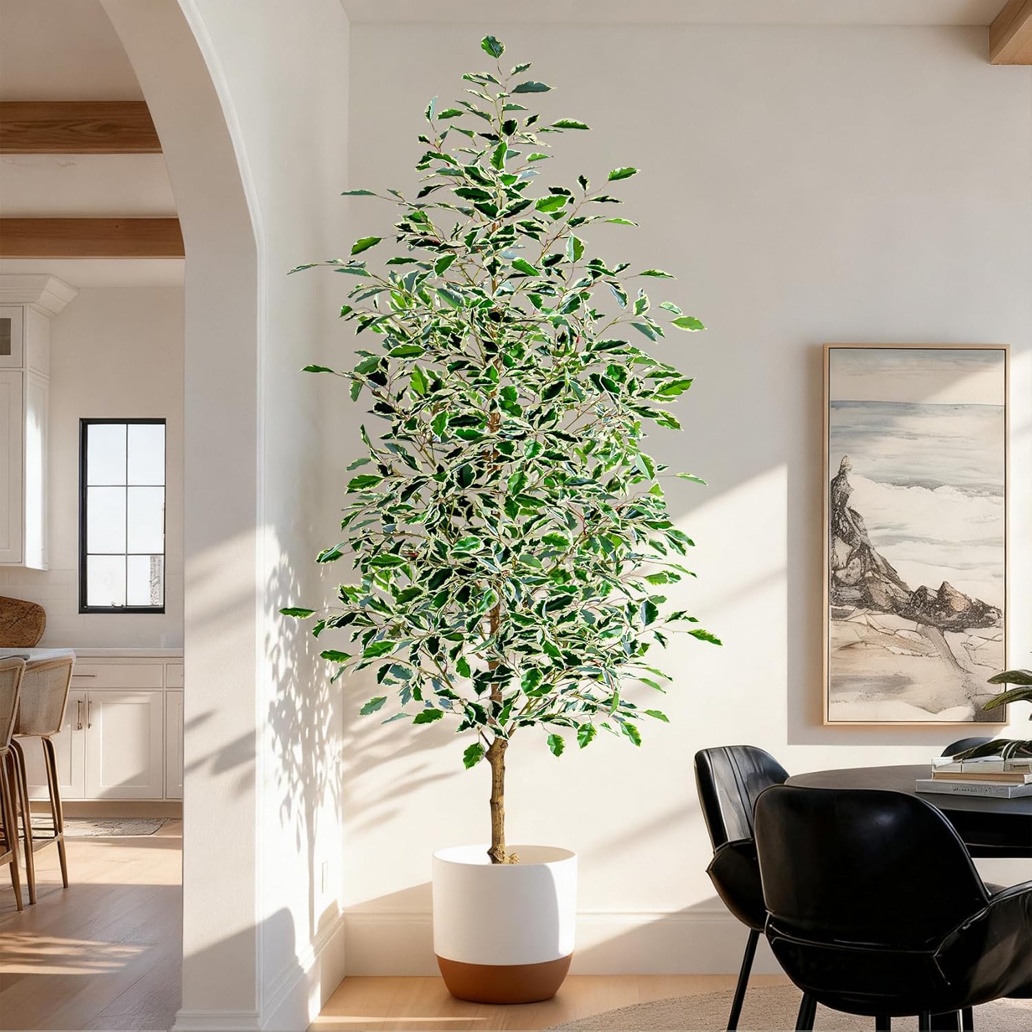 Green Artificial Plant — White Leaf With White Pot