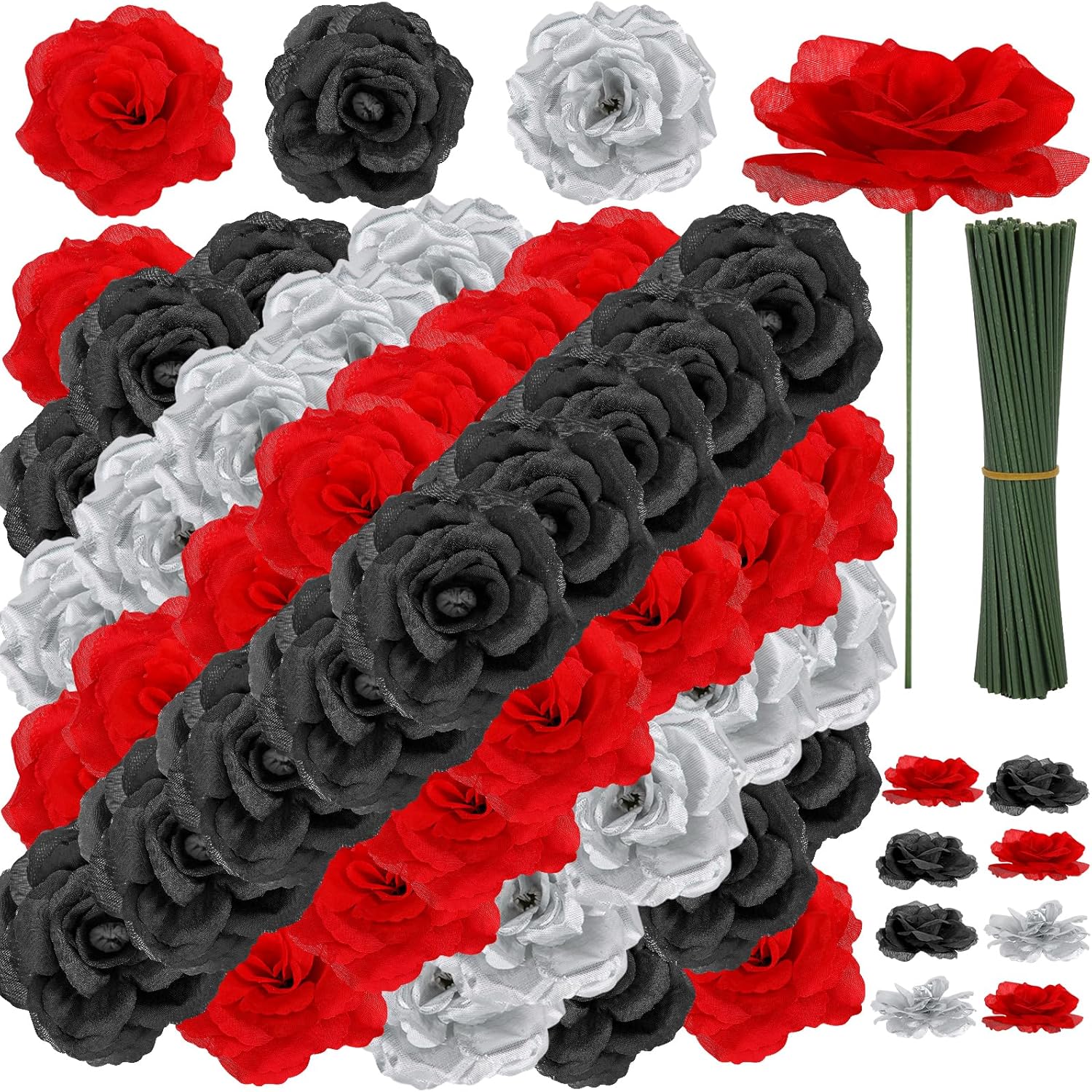 Black Artificial Flowers — Silver-red-black