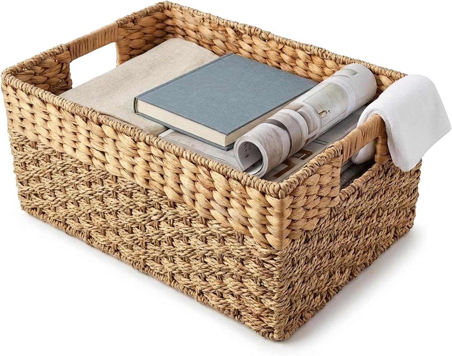 Boho Rattan Storage Basket — 17" — Medium - 15.5" x 9.5" x 6.5" in.
