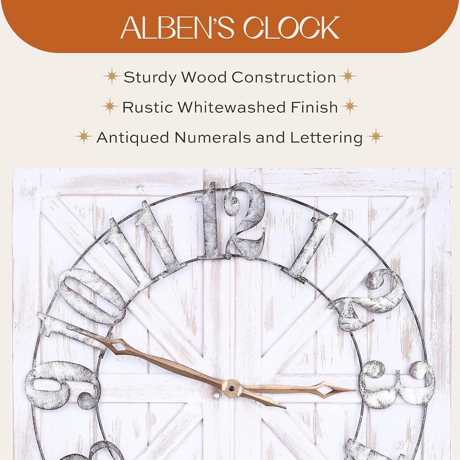 Farmhouse Wood Wall Clock — 24" - View 4