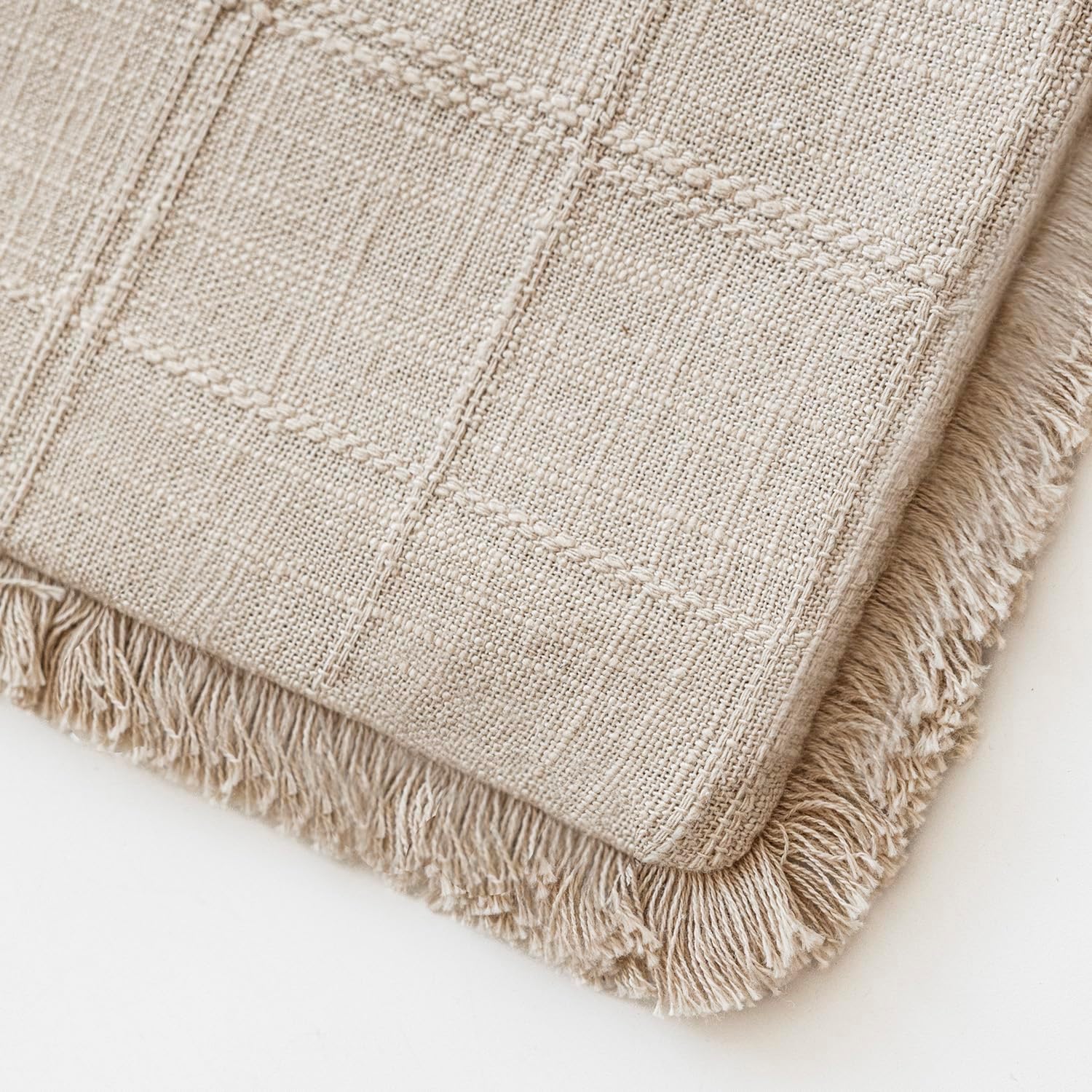 Linen Boho Beige Throw Pillow Cover — 18" - View 3